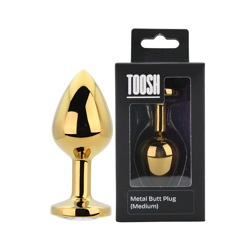 Toosh Gold Metal Butt Plug Medium Clear Stone