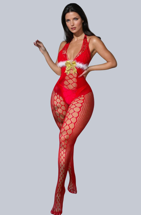 YesX Christmas Fluffy Bodystocking