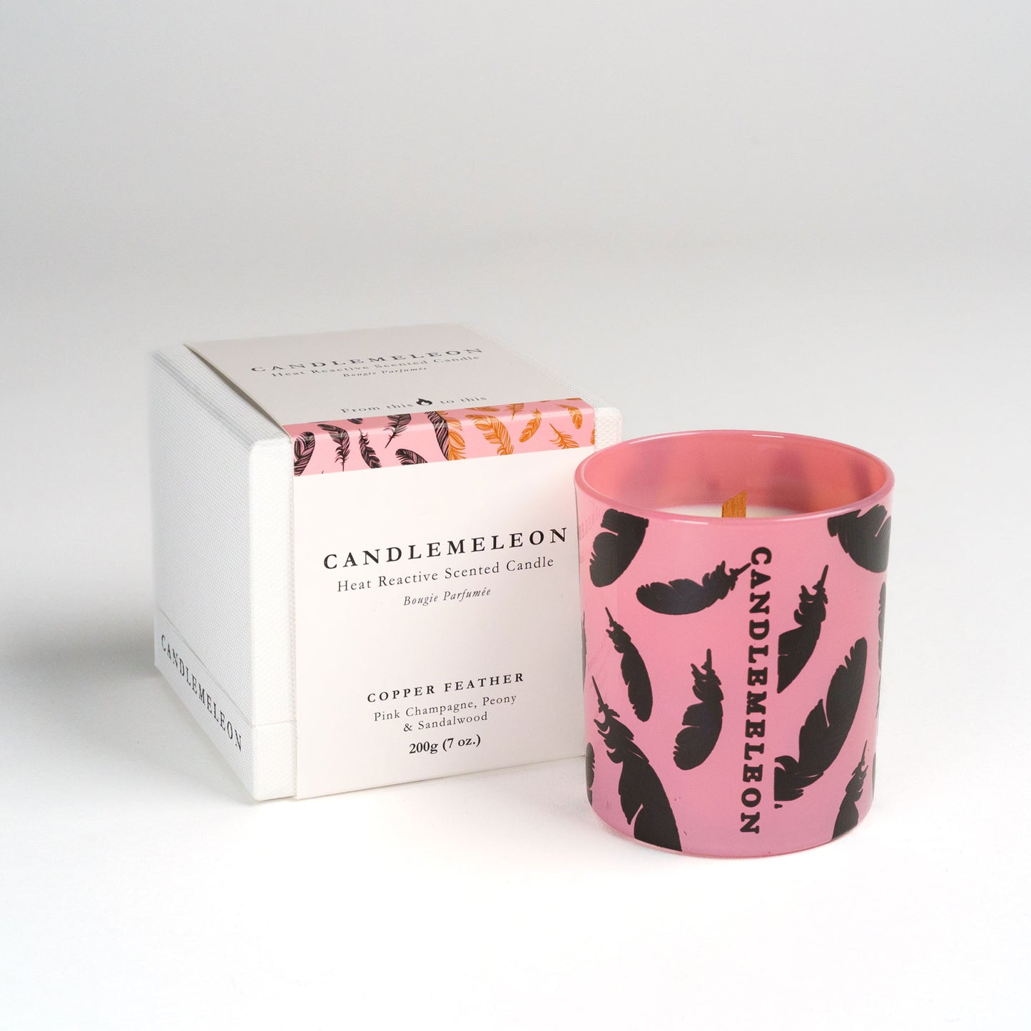 Candlemeleon-Copper Feather-Pink Champagne, Peony & Sandalwood