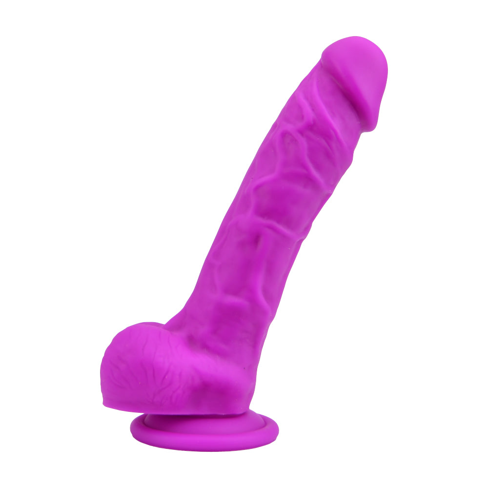 Loving Joy 8 Inch Realistic Silicone Dildo with Suction Cup and Balls Purple