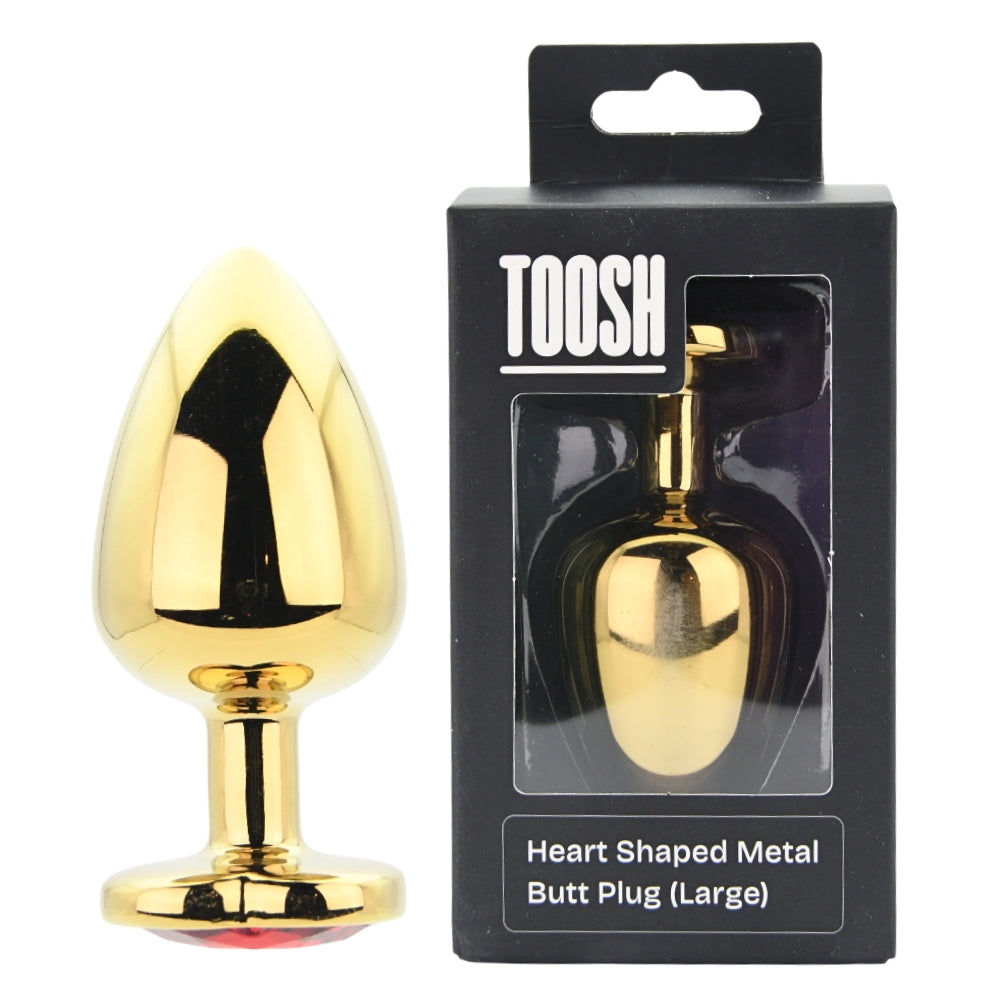 Toosh Heart Shaped Gold Butt Plug with Red Stone Large