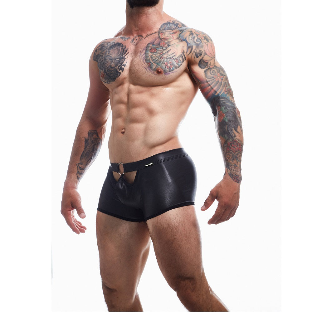 C4M Peekaboo Black Leatherette Mini Pants Small